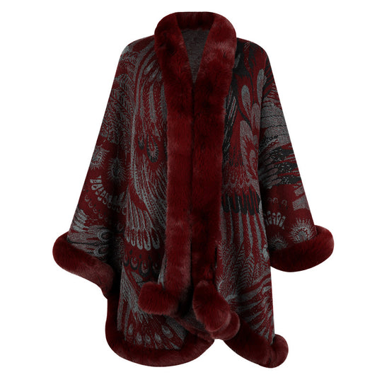 Damen luxuriöser Poncho mit dekorativem Fleece-Wärmeschutz EB