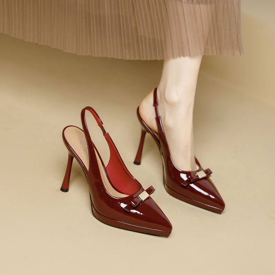 Damen Slingback-High-Heels mit glänzender Oberfläche und eleganter Schnalle EB