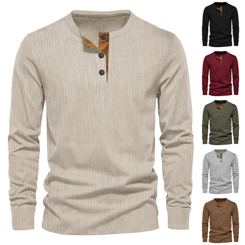 Herren Langarm-Henley-Shirt mit strukturierter Oberfläche und dekorativer Knopfleiste EB