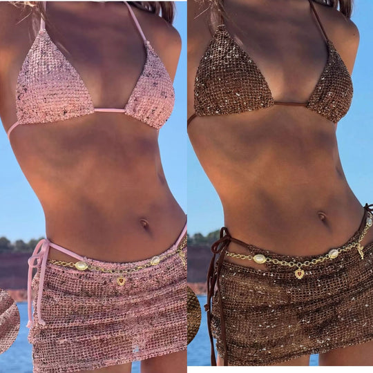 Damen Triangel-Bikini mit Wickelrock und verstellbaren Trägern EB