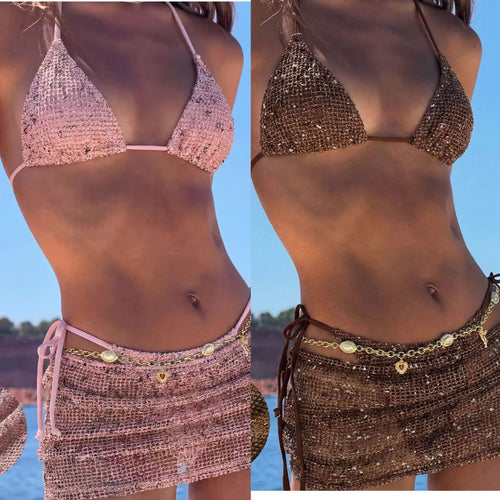 Damen Triangel-Bikini mit Wickelrock und verstellbaren Trägern EB