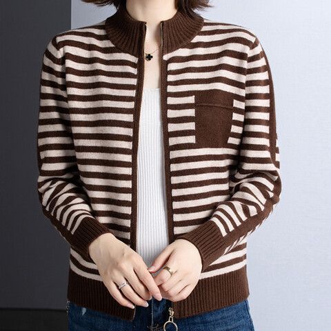 Damen Strickjacke mit Stehkragen und Reißverschluss EB