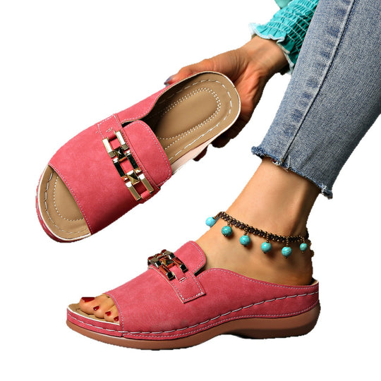 Damen offene Clogs mit dekorativem Metallakzent EB