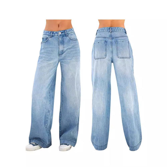 Damen weite Jeans mit hohem Bund und lässigem Schnitt EB