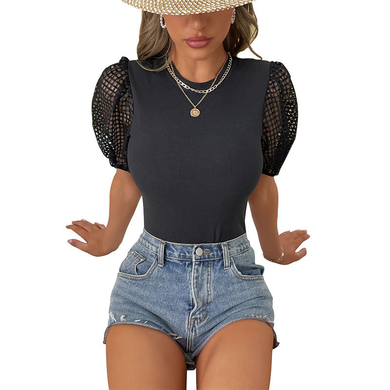 Damen Body mit raffinierten Spitzenärmel EB