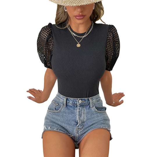 Damen Body mit raffinierten Spitzenärmel EB