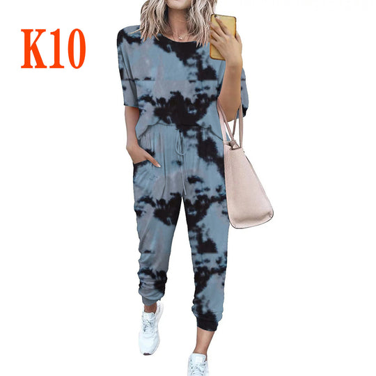 Damen Leichter Freizeit-Jumpsuit mit einem auffälligen Batik-Muster und praktischen Taschen EB