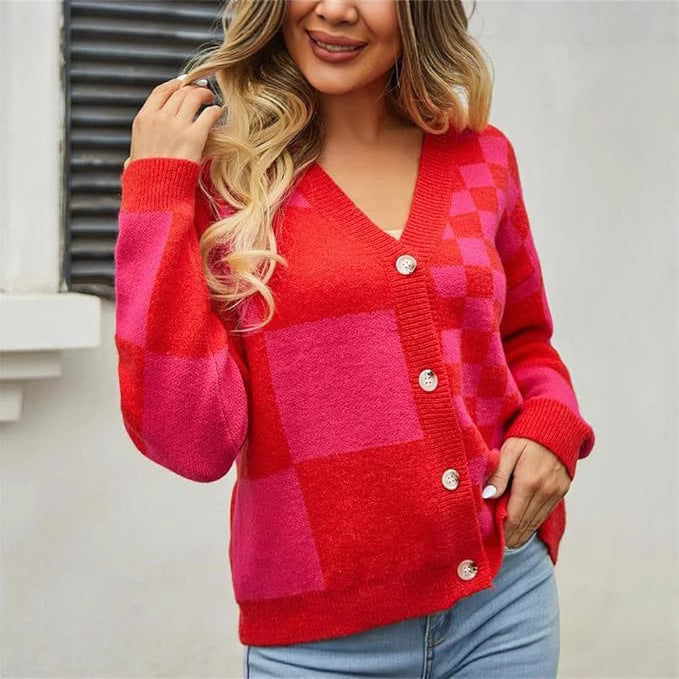 Damen Cardigan mit modischem Karomuster EB