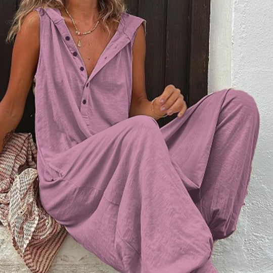 Damen Lässiger Jumpsuit mit Knopfverschluss und praktischen Seitentaschen EB