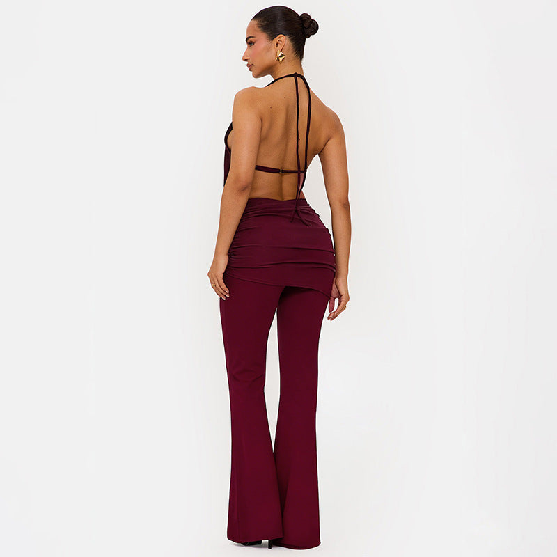 Damen Eleganter Jumpsuit mit doppeltem Kragen und trendiger Raffung EB