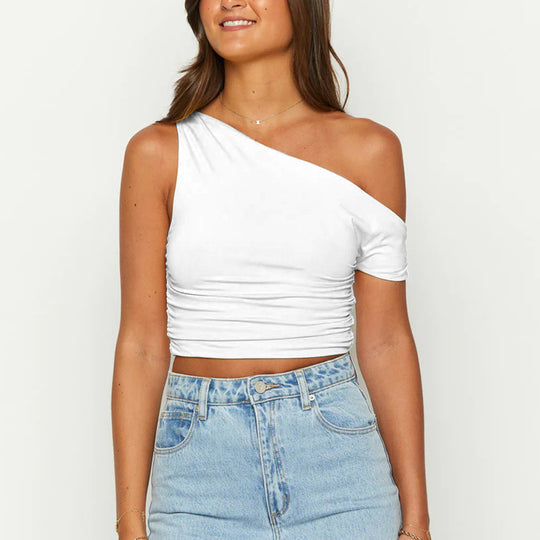 Damen Raffiniertes Asymmetrisches Oberteil mit Raffung EB