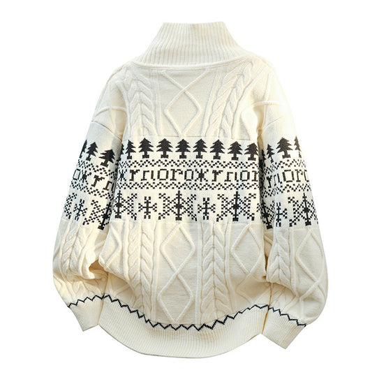 Damen nan gestrickter Norweger-Cardigan mit Stehkragen, Zopfmuster und aufgesetzten Taschen EB