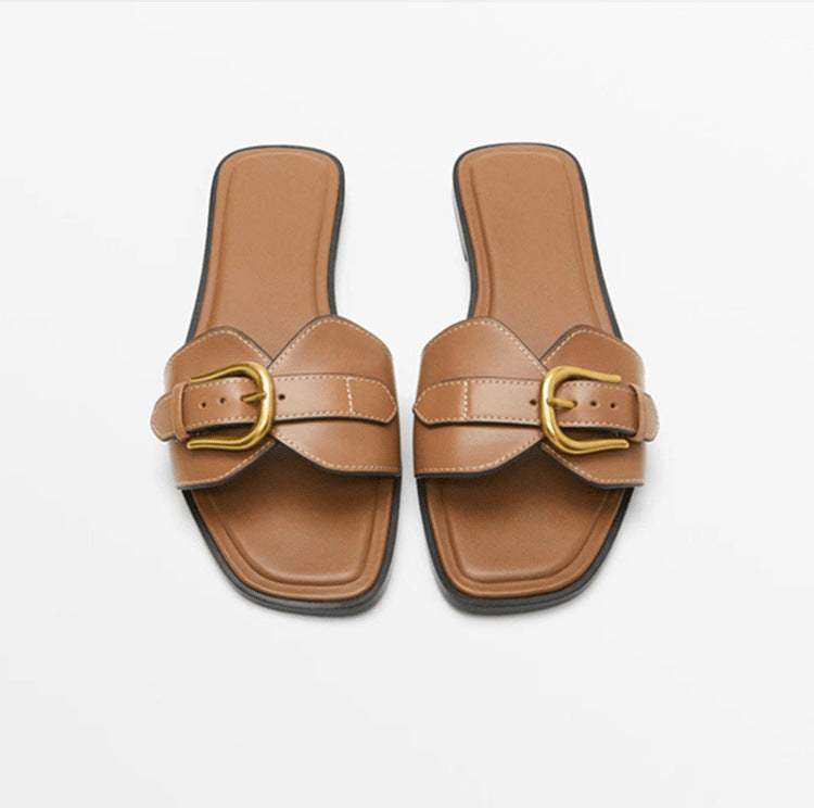 Damen Bequeme Slides mit dekorativem Schnallenakzent EB