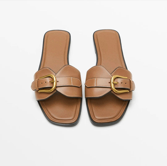 Damen Bequeme Slides mit dekorativem Schnallenakzent EB