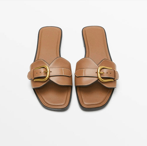 Damen Bequeme Slides mit dekorativem Schnallenakzent EB