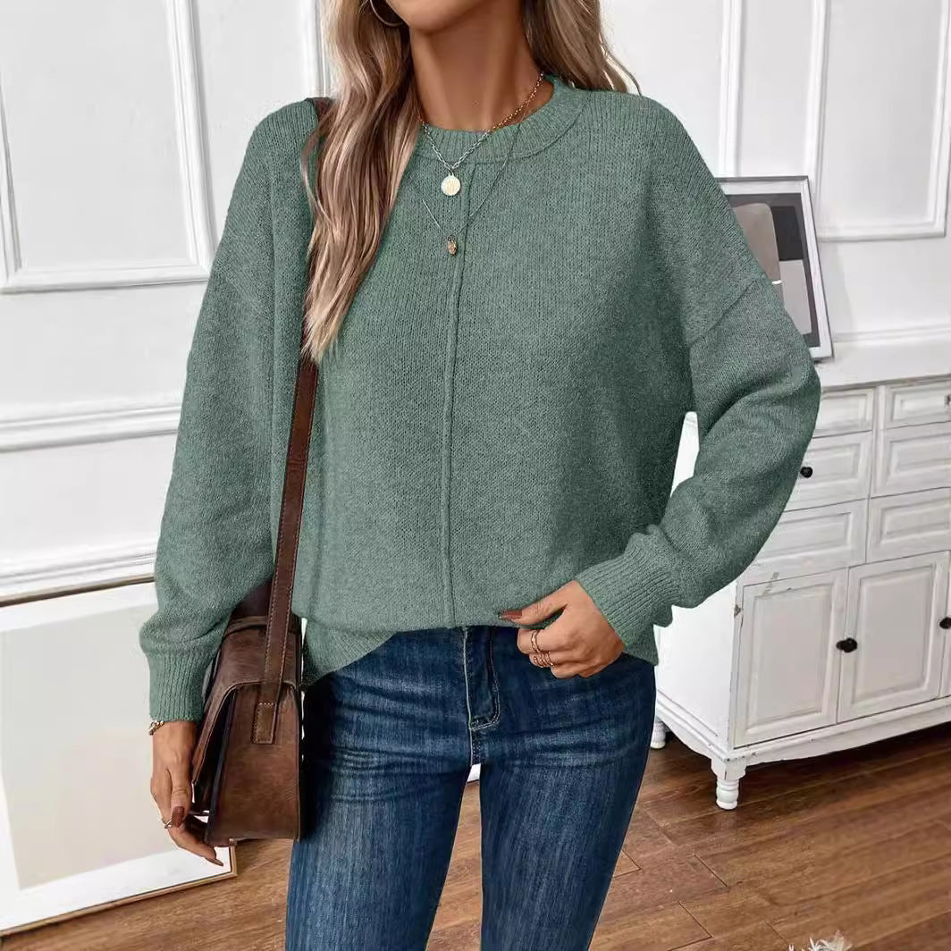 Damen legerer Strickpullover mit überschnittenen Schultern EB