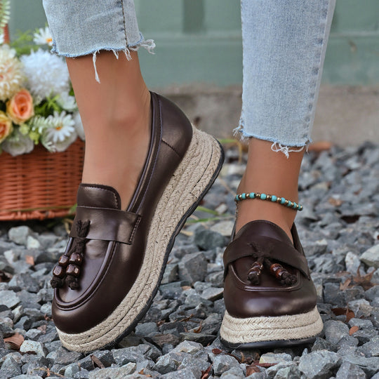 Damen Espadrilles mit modischer Schnürung und geflochtenem Boden EB