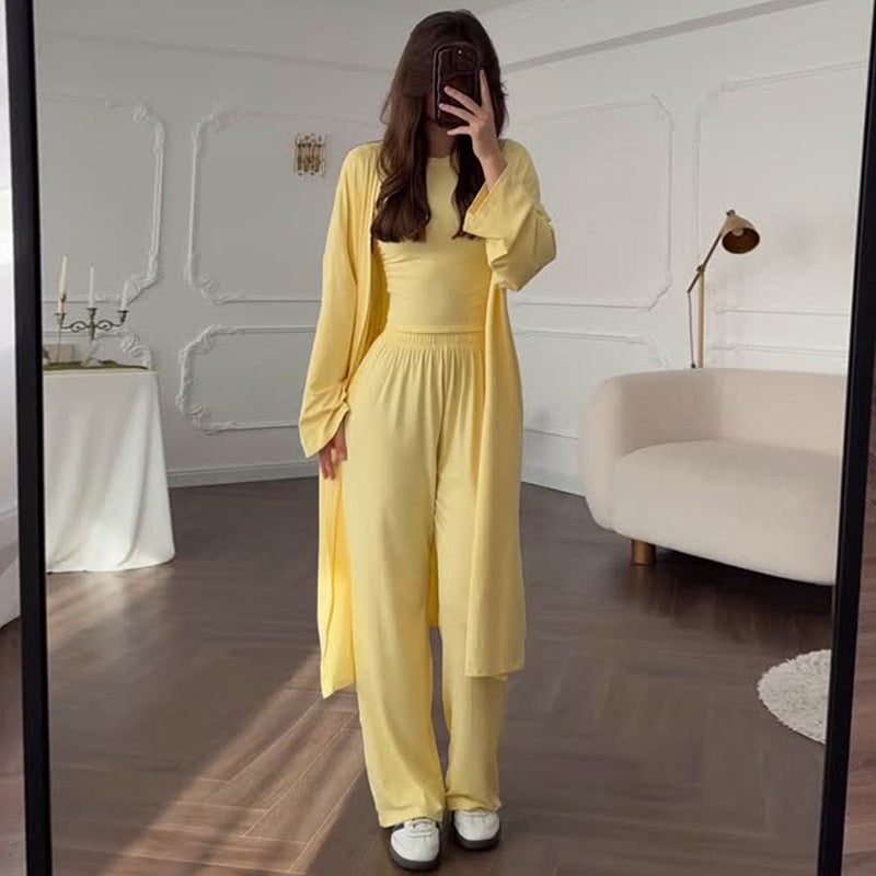 Damen Loungewear-Kombination aus langärmligem Oberteil und weiten Palazzo-Hosen EB