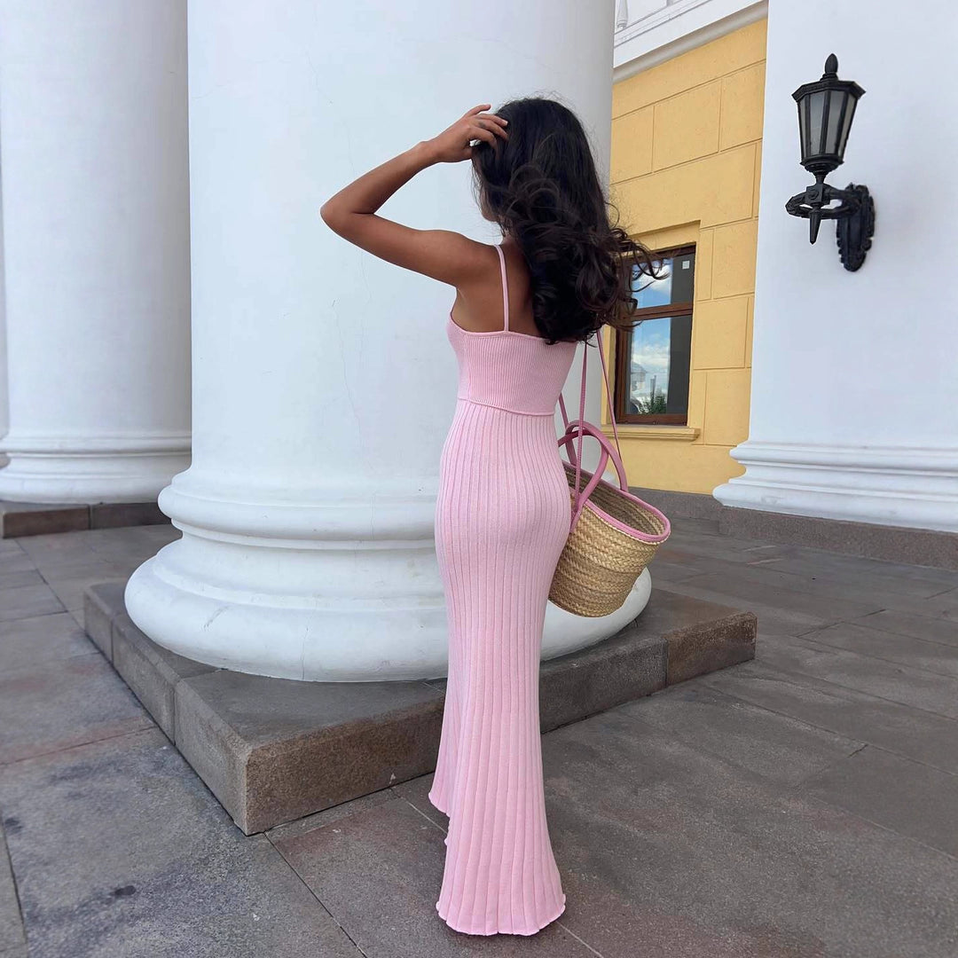 Damen Maxikleid mit feiner Rippenstruktur und elegantem Trägerdesign EB