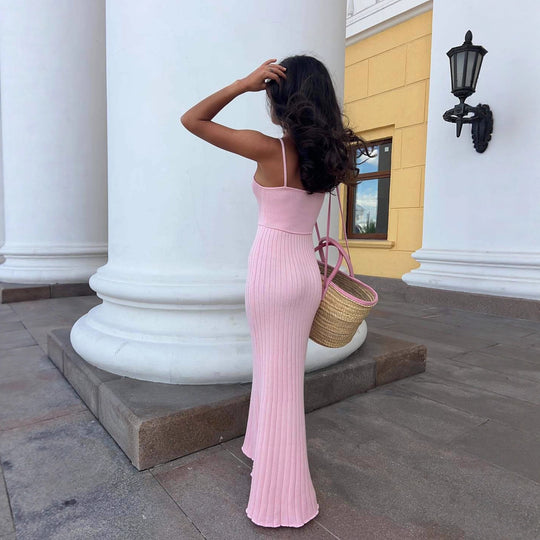 Damen Maxikleid mit feiner Rippenstruktur und elegantem Trägerdesign EB