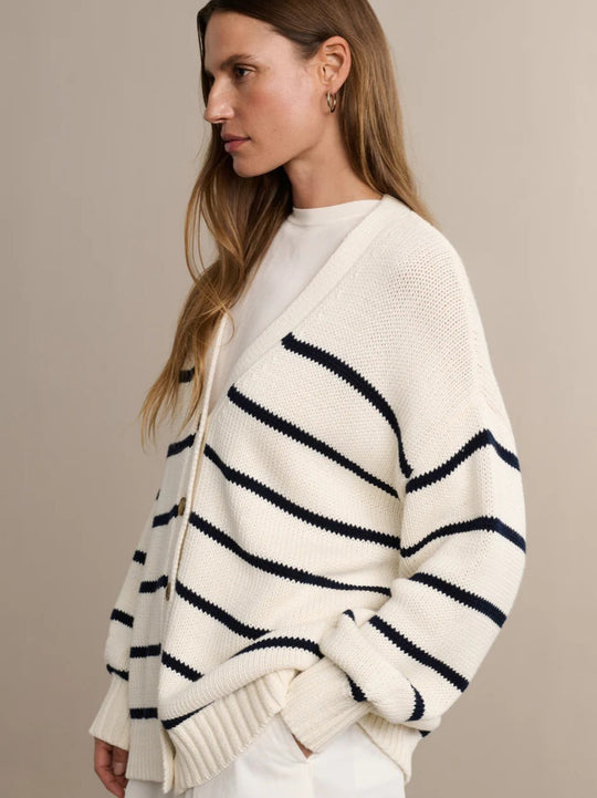 Damen Modischer Streifen-Cardigan mit Knopfleiste und lässigem Schnitt EB