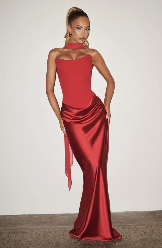 Damen Hochwertiges Abendkleid mit elegantem Bustier-Oberteil und drapiertem Rock EB
