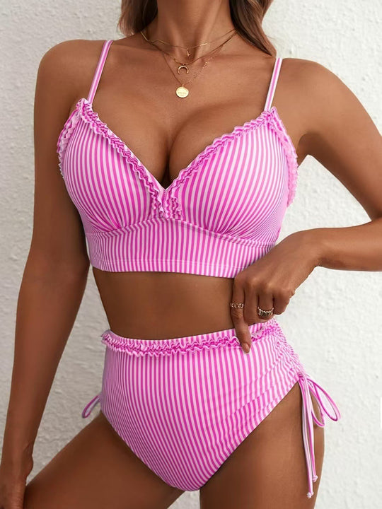 Damen Bikini-Set mit süßem Rüschendetail und hoch tailliertem Schnitt EB