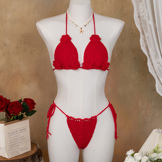 Damen Elegantes Häkel-Bikini-Set mit floralen Applikationen EB