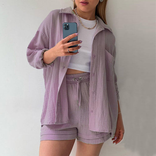 Damen lässiges Oversize-Hemd mit kurzem Schnitt und praktischen Taschen EB