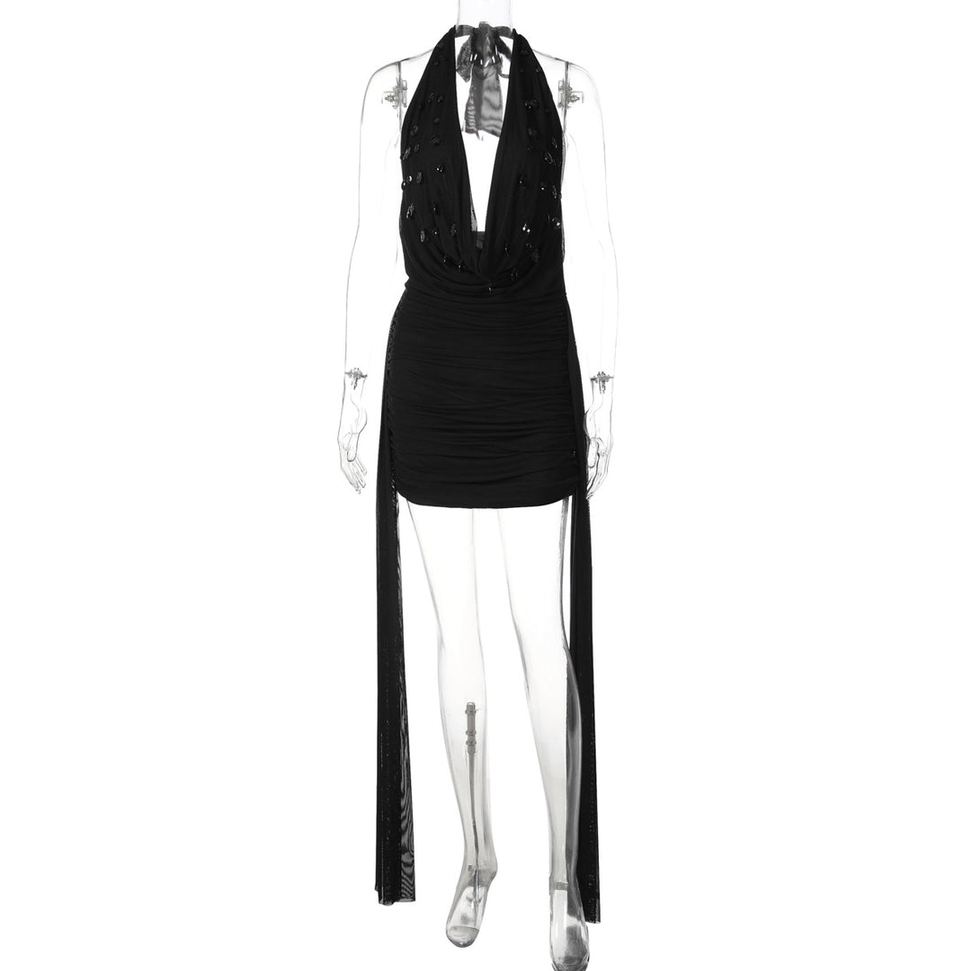 Damen Mini-Kleid mit raffiniertem Drapé und tiefem V-Ausschnitt EB