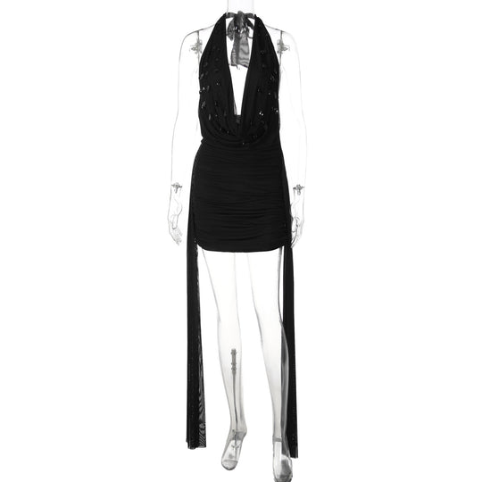 Damen Mini-Kleid mit raffiniertem Drapé und tiefem V-Ausschnitt EB