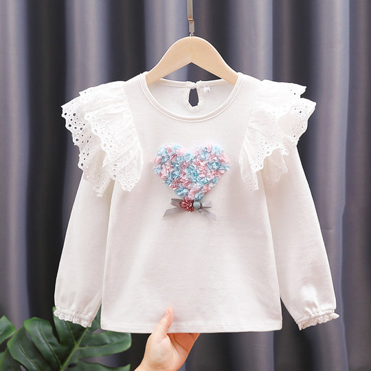 Mädchen Rundhals Sweatshirt mit Rüschendetails und Herzapplikation EB