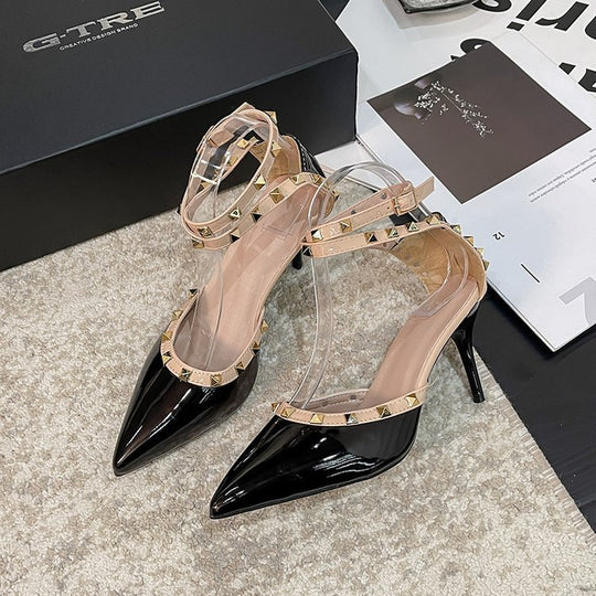 Damen Elegante Pumps mit transparentem Riemen und dekorativen Nieten EB