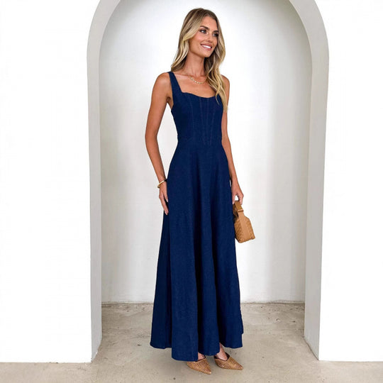 Damen Maxikleid mit schmalen Trägern und tailliertem Oberteil EB