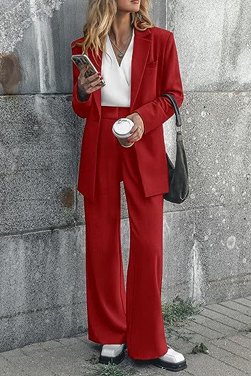Damen nan Longblazer-Set mit kastiger Oversize-Silhouette, strukturierter Schulterpartie und hochtaillierter Palazzo-Hose EB