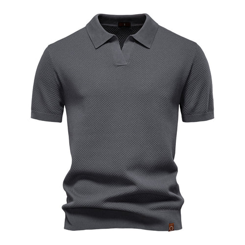 Herren nan strukturiertes Feinstrickpoloshirt mit offenem Reverskragen EB