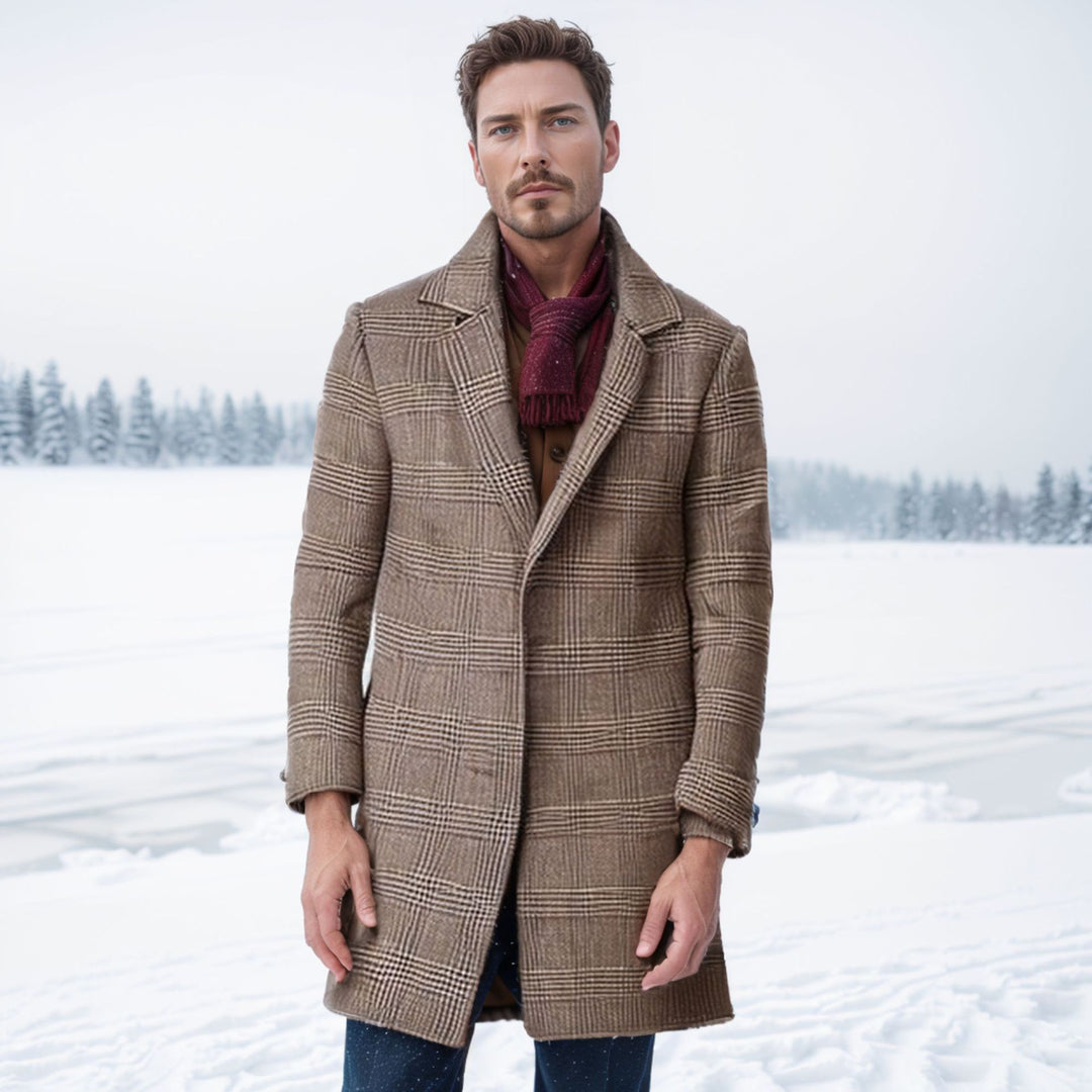 Herren eleganter Hahnentrittmuster-Mantel mit isolierter Fütterung EB