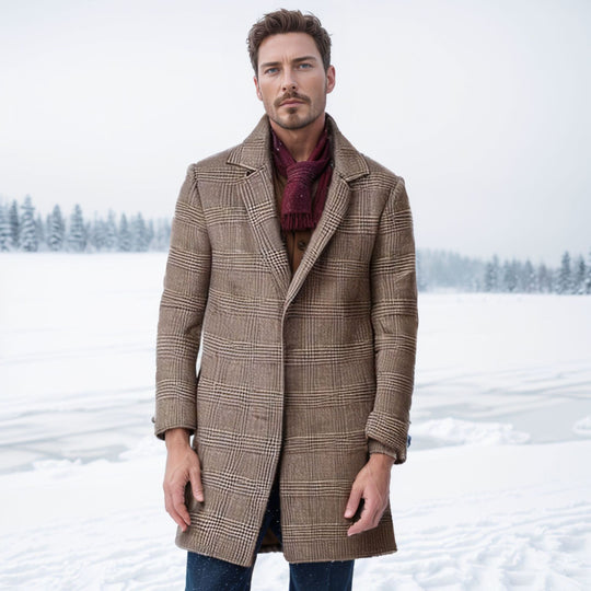 Herren eleganter Hahnentrittmuster-Mantel mit isolierter Fütterung EB