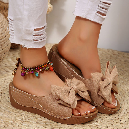 Damen Wedge-Pantoletten mit dekorativem Schleifen-Design und rutschfester Sohle EB