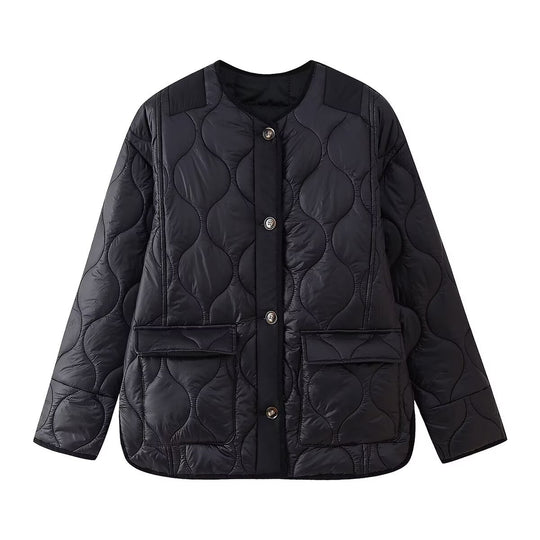 Damen Quilted Jacke mit Knopfverschluss und praktischen Taschen EB