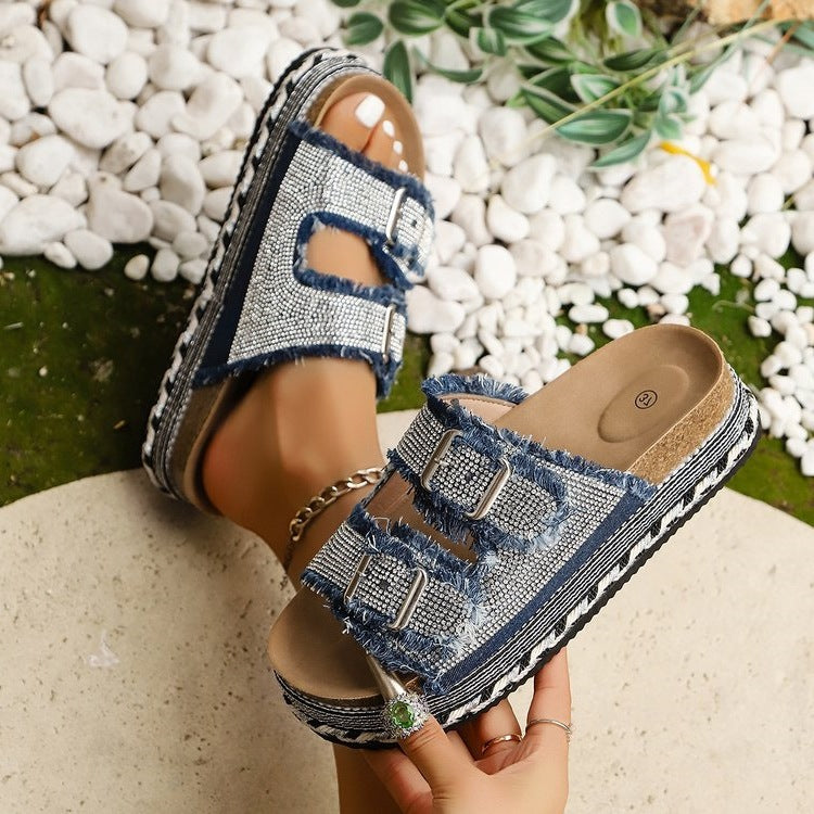 Damen Plattform-Sandalen mit modischem Doppelriemen EB