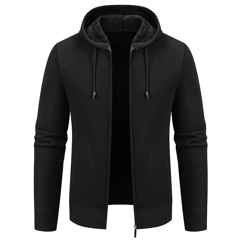 Herren nan strukturierte Reißverschluss-Strickjacke mit gefütterter Kapuze und weichem Teddy-Innenfutter EB