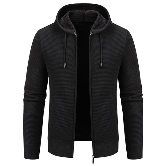 Herren nan strukturierte Reißverschluss-Strickjacke mit gefütterter Kapuze und weichem Teddy-Innenfutter EB