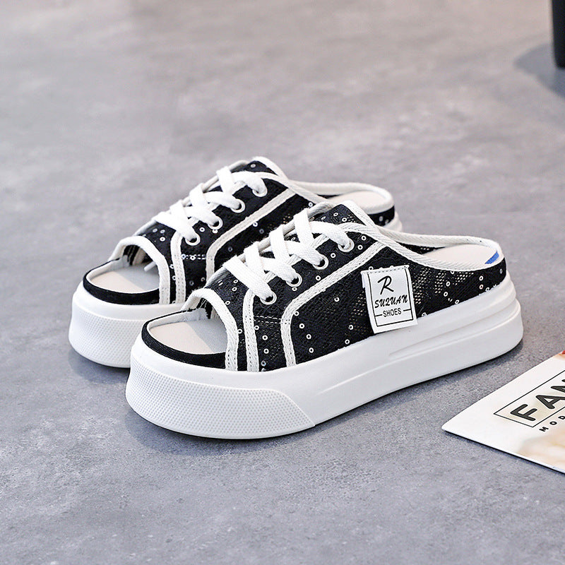 Damen Komfortable Clogsneaker mit modischem Spitzendesign EB