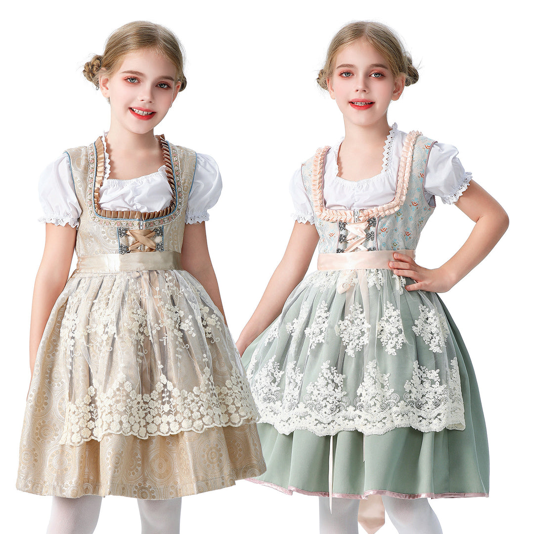 Damen nan elegantes Mädchen Trachtenkleid mit Rüschenkorsett und Spitzenstickerie EB