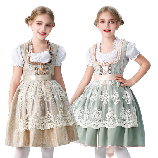 Damen nan elegantes Mädchen Trachtenkleid mit Rüschenkorsett und Spitzenstickerie EB