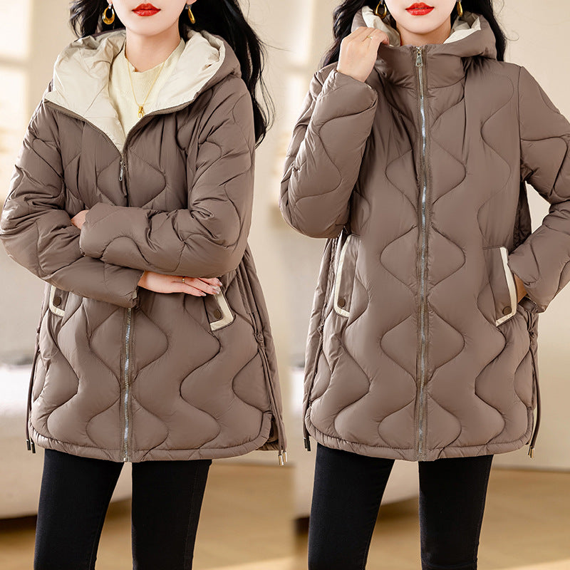 Damen gesteppte Winterjacke mit Kapuze und verstellbarem Kordelzug EB