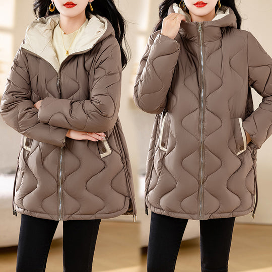Damen gesteppte Winterjacke mit Kapuze und verstellbarem Kordelzug EB
