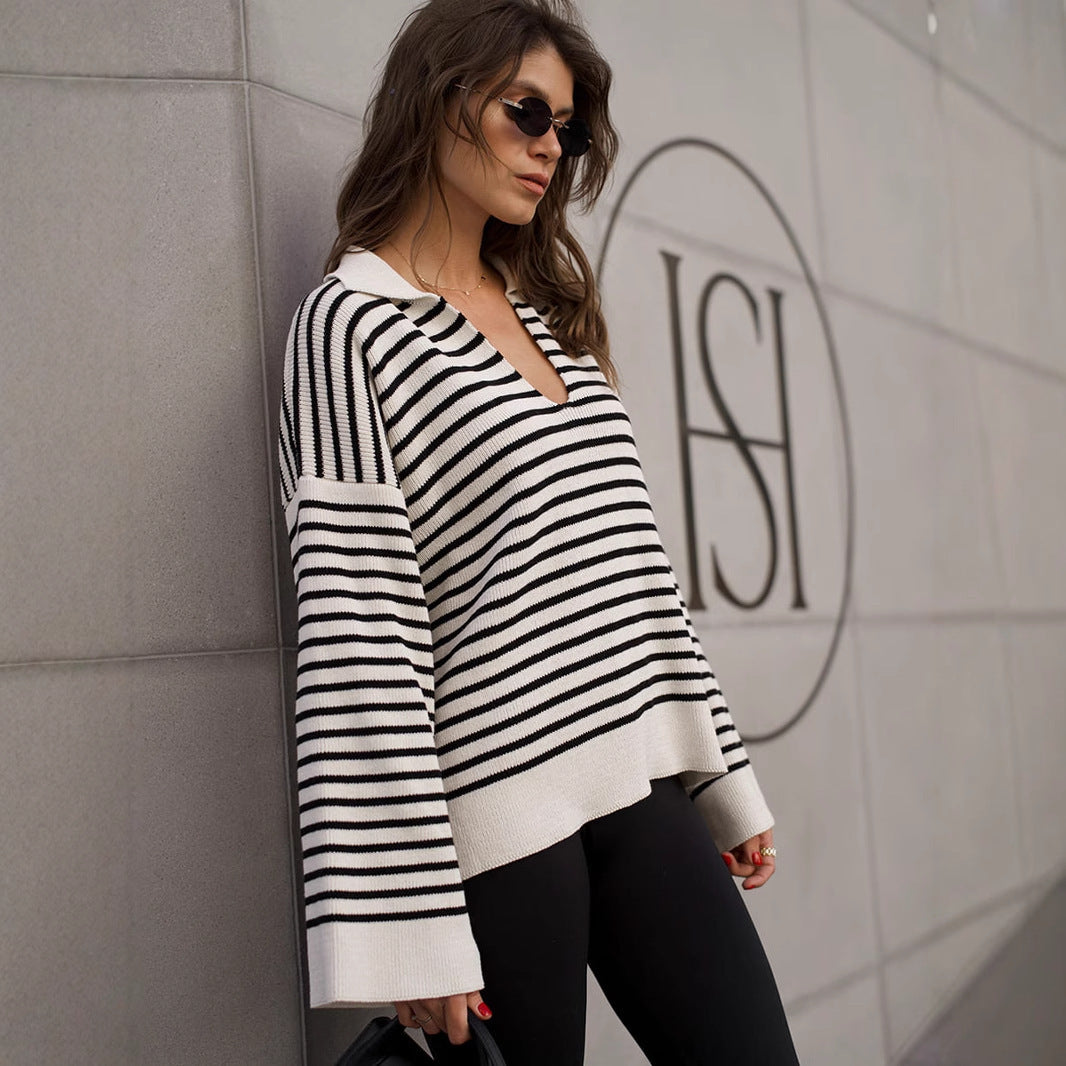 Damen Pullover mit weitem Schnitt und V-Ausschnitt EB