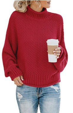 Damen Baumwoll-Strickpullover mit hohem Kragen EB